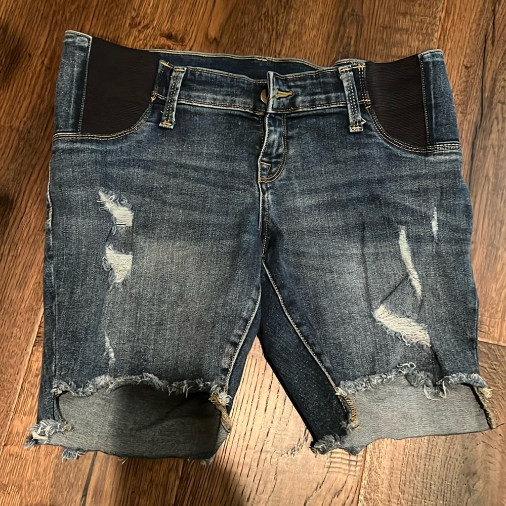 Denim maternity shorts